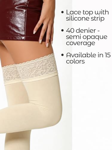 Image of Mila Marutti Opaque Thigh High Stockings for Women | Solid Color Thigh Highs | Colored Stockings for Garter Belts