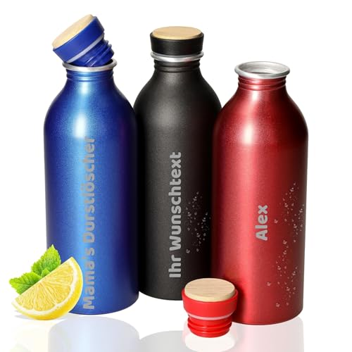 Personalisierte Trinkflasche Kohlens&auml;ure geeignet 650 ml - auslaufsichere Flasche - BPA-frei & geschmacksneutral - Trinkflasche f&uuml;r Kinder & Erwachsene - perfekte Geschenkidee, Farbe:blau/natur