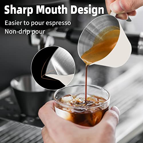 MHW-3BOMBER Espresso Shot Cups 2oz Espresso Measuring Cup 2 Pack Stainless Steel Pouring Cup Scale Kitchen Gadgets for Espresso Machine Accessories (Cream White) G6198W-OS
