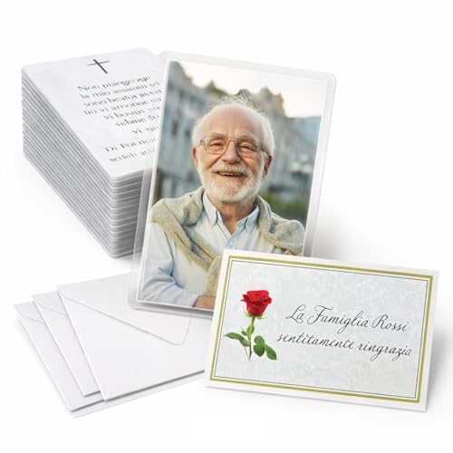 Generico Ricordini funebri personalizzati set 27 pezzi con foto e preghiera plastificati ricordino di morte defunti (KIT 6X9)