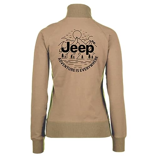 Jeep Adventure is Everywhere Mid Weight Zip Fleece Jacket | Front Pouch Pocket Traditional Silhouette (Khaki XL)