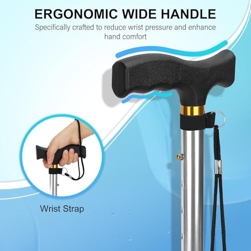 Image of Dr Care 4 Folding Walking Stick for Old Age | Aluminum | Adjustable Height 85-95 cm | Lightweight | Anti Slip | Ergonomic Handle | Rubber Tip | Wrist Strap (Silver)