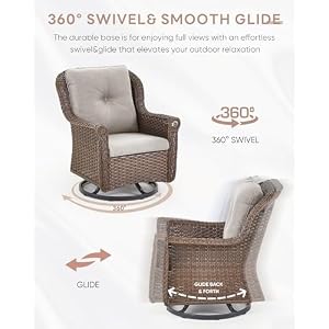 5 Piece Patio Swivel Chairs with Side Table and Ottomans Outdoor Comfortable 5 PCS Conversation Set Wicker Rocking Glider End Table Footrest for Deck Porch Balcony Backyard Garden BeigeBrown