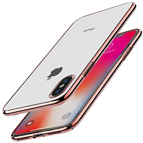 TOZO for iPhone X Case Hard Cover World's Thinnest Protect Bumper Shell for iPhone 10 / X Transparent Light Weight Rose Gold Plating Edge