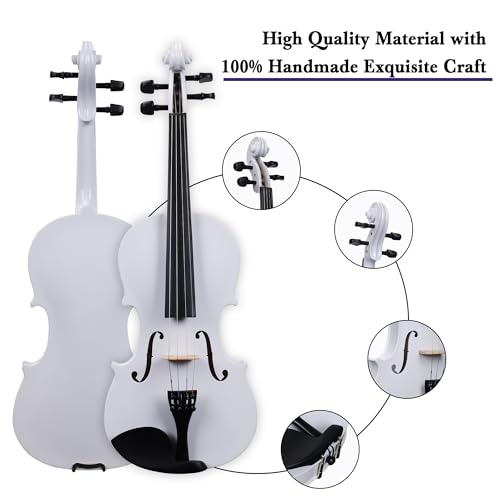 ADM Acoustic Violin for Kids Beginners, 3/4 Size Acoustic Violin Fiddle for Teens Students Violin Starter Kit with Hard Case, E-Tuner, Rosin, Shoulder Rest, Bow, Extra Strings, Free Lessons, White by adm - Image 4