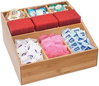 Mind Reader Coffee Condiment and Accessories Caddy Organizer with 9 Organizing Compartments, Bamboo Brown