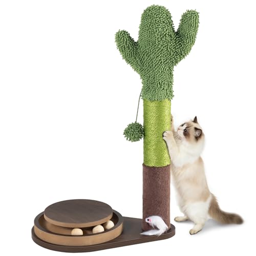 PAWALAYA 24" Cactus Cat Scratching Post with Track Ball