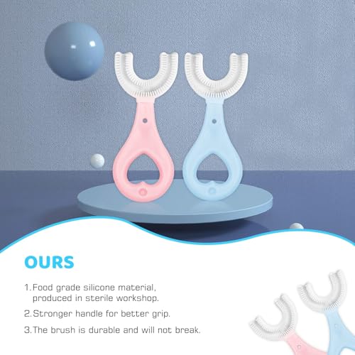 Image of UCRAVO Kids U-Shaped Toothbrush 360 Dental Cleaning for Toddlers 2+ Years - Soft Silicone Baby Training Toothbrush with Easy Grip Handle, Full Mouth Coverage, Gentle Gum Care (2 Pack,Multicolor)