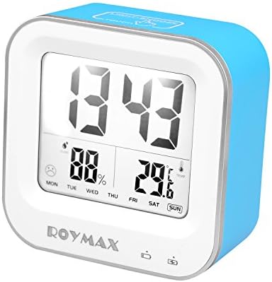 ROYMAX Morning Clock, Built-in Battery Operated Clock with Large Back-lit Numbers, Lasting for 3 Months on a Single 12 Hours Charge, USB Cable Included (Blue)