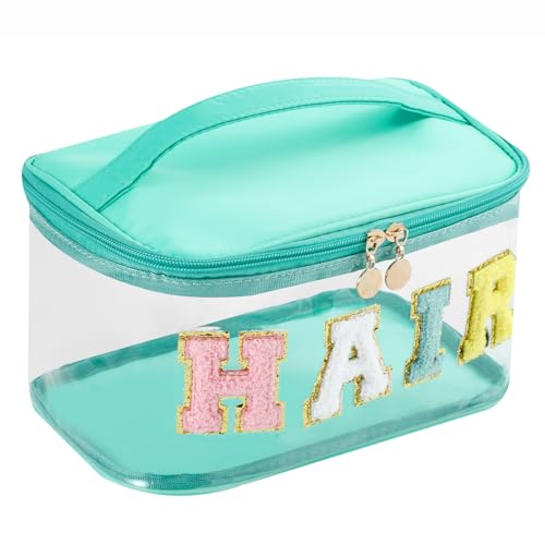 uekeboag Chenille Letter Clear Hair Makeup Bag(05Green)