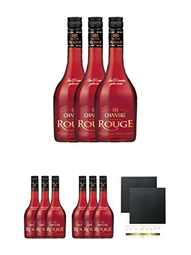 Chantrè Cuvee Rouge 3 x 0,7 Liter + Chantrè Cuvee Rouge 3 x 0,7 Liter + Chantrè Cuvee Rouge 3 x 0,7 Liter + Schiefer Glasuntersetzer eckig ca. 9,5 cm Ø 2 Stück
