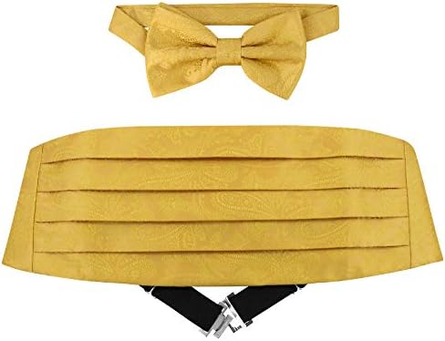Cumberbund & BowTie GOLD Color PAISLEY Design Men's Cummerbund Bow Tie Set