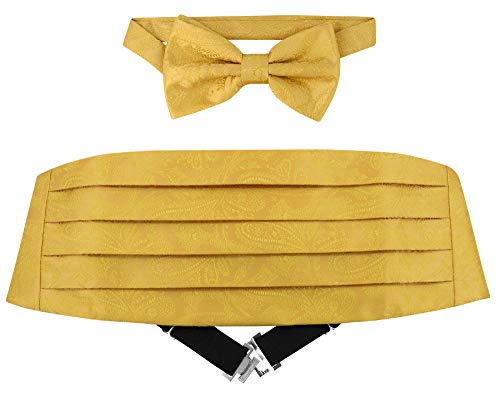 Cumberbund & BowTie GOLD Color PAISLEY Design Men's Cummerbund Bow Tie Set