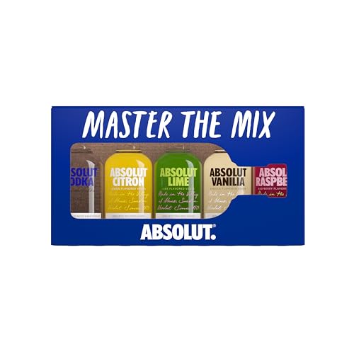 Absolut Mix Miniature Pack with Original Citron Lime Vanilia and Raspberri Flavoured Swedish Vodka 5 x 5cl