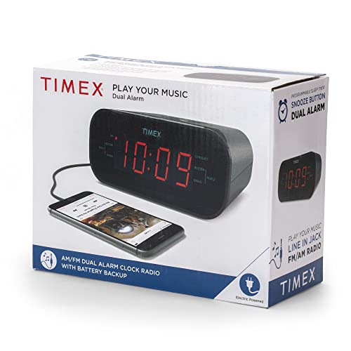 Timex Alarm Clock For Bedroom With Am/Fm Radio And 20 Station Presets, With Dual Alarms, Sleep Timer, Snooze, Aux Speaker, And Adjustable Volume Switch (T231Gry6) #TOP5