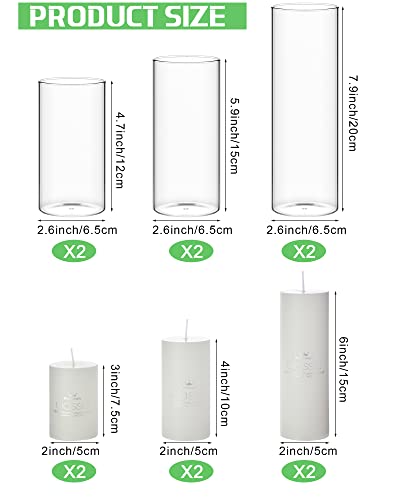 Set Of 6 White Pillar Candles And 6 Glass Cylinder Vases Clear Pillar Jar Wedding Candle Cylinder Candle Holders #TOP1