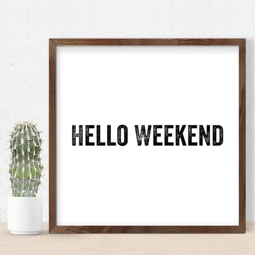 Plaque en bois encadrée personnalisée Hello Weekend panneau mural déco antique buanderie entrée