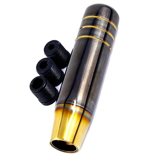 [DFsucces] シフトノブ 130mm アルミ合金 チタンカラー 鏡面仕上げ M8 M10 M12アダプター付き AT MT 汎用 車用 ラ カスタム (ブラックゴールド)