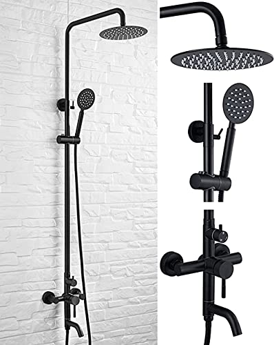 Dasan Outdoor Shower Fixture Set 3-Function Matte Black Shower Faucet Set 8 Inch Rainfall Shower Head With Handheld Sprayer And Spout Sus 304 Stainless Steel Bathroom Shower Set #TOP3