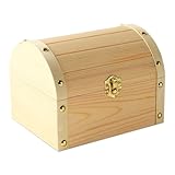 VIKOS Products 6.7"x5.1"x3.1" Wooden Treasure Chest Box, Unfinished Pine Wood Box with Hinged Lid, DIY Craft Boxes for Painting, Staining, Wood Burning, Party, Classroom, or Wedding Decor - 1 Pack