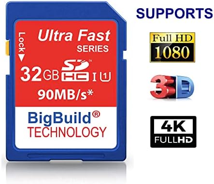 BigBuild Technology 32GB Ultra Fast 90MB/s Memory Card for Canon Digital IXUS 185 camera, Class 10 SD SDHC