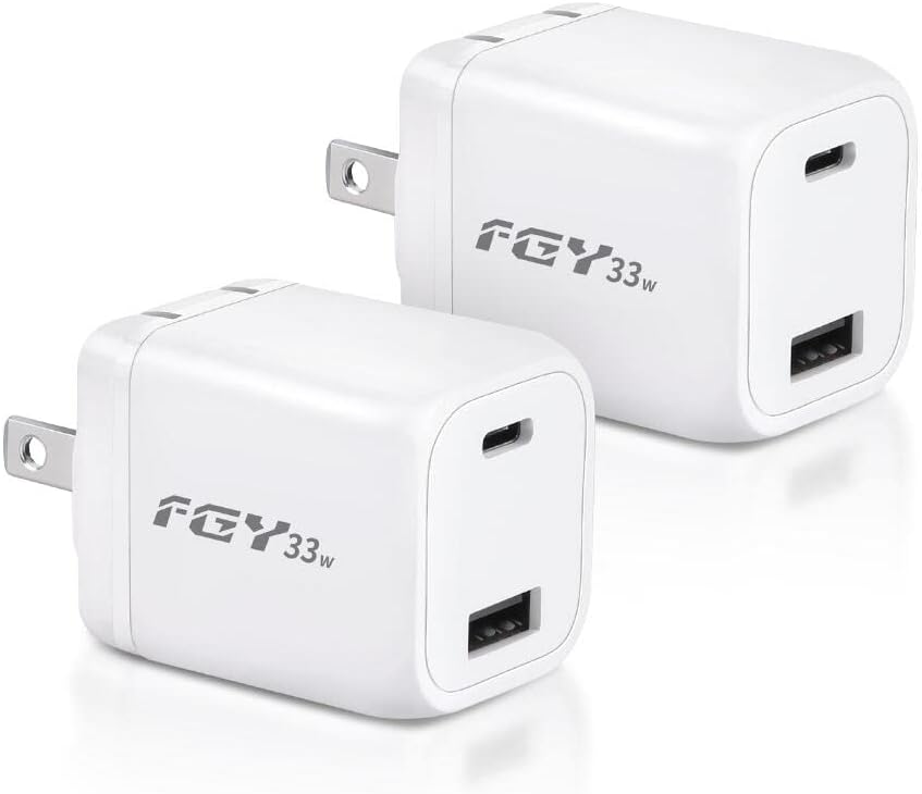 FGY USB C Wall Charger, 30W GaN II Fast Charger Dual Port Charging Block, Fast Charging for iPhone17/16/15/14 Pro Max/Pro/Plus/Mini, iPad Pro/Air/Mini, Samsung Galaxy S22/S21 Series (White-2Pack) - Amazon product rated Grade B
