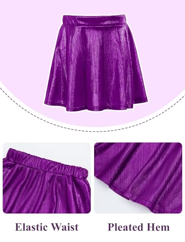 Image of Happy Cherry Kid Girl Shiny Skirt and Top Set 2 Piece Texture Ribbed Metallic Disco Rave Cheer Outfit 4-12T