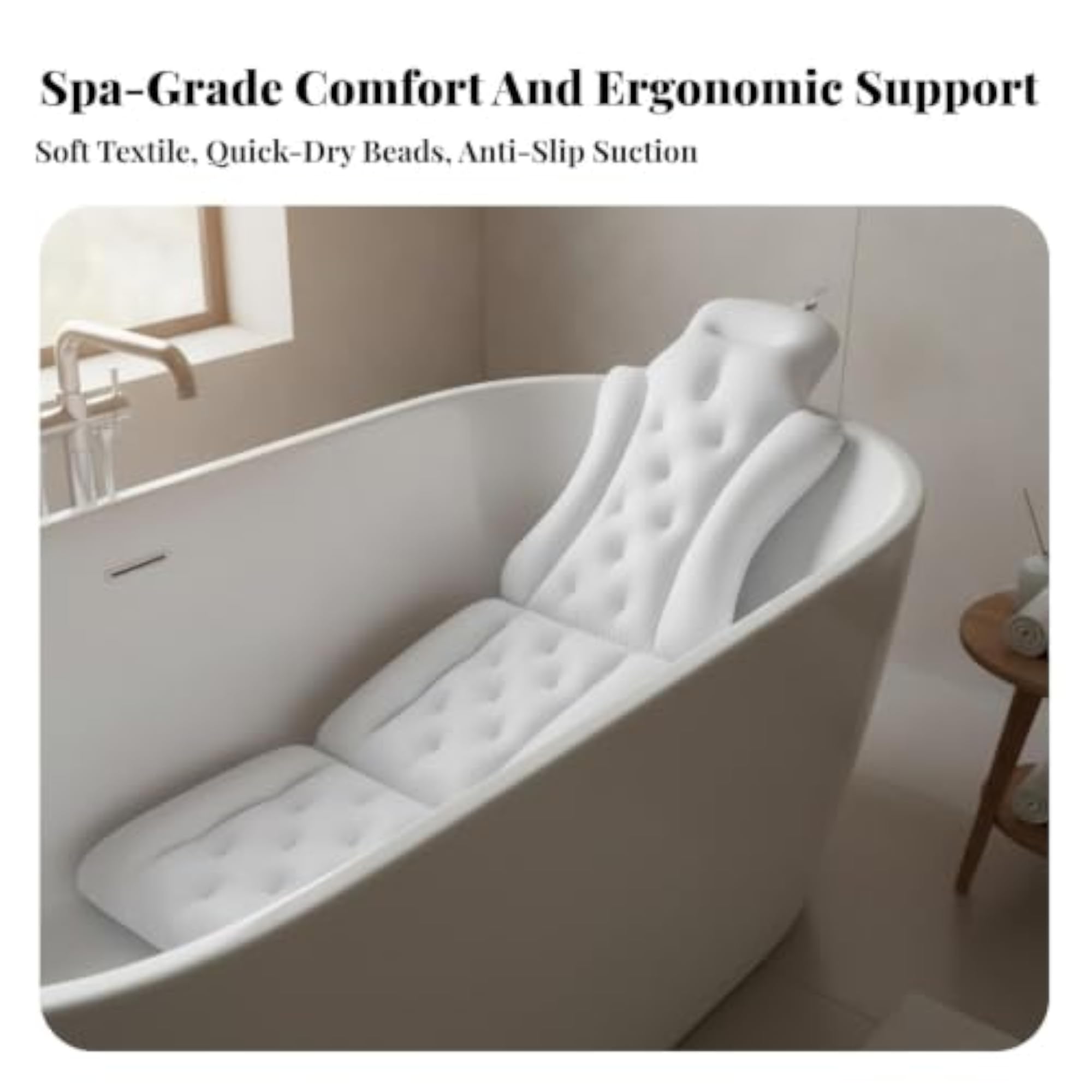 Spa-Like Bath Pillow with Neck Support, Gray