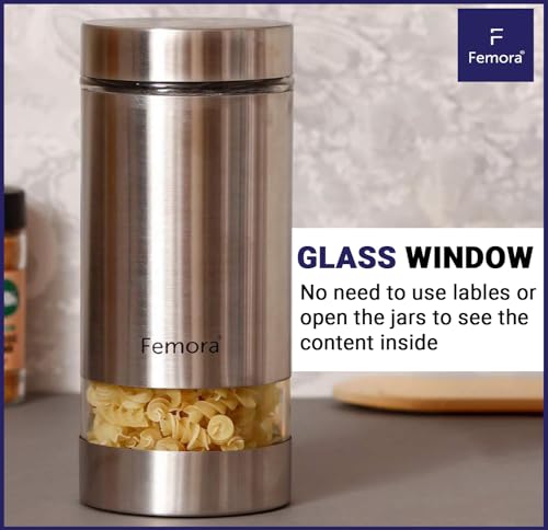 Image of Femora Kitchen Storage Jars Steel Body With See Through Window Jar, 700 ML, Pack of 1