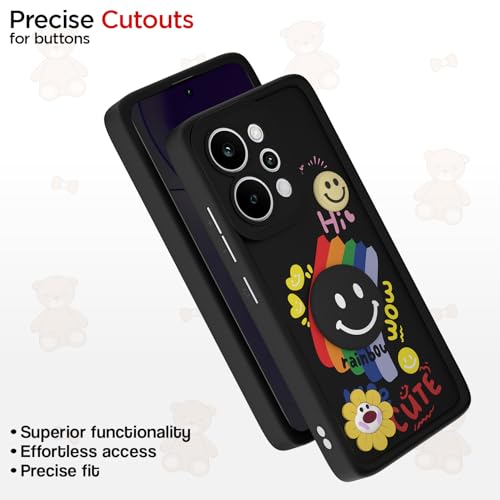 Image of Pikkme Back Cover for Realme P4 Power 5G | Soft Silicone| Cute Rainbow Smile & 3D Cartoon Flower Design | Shockproof Raised Camera Protection Bumper Case (Black)