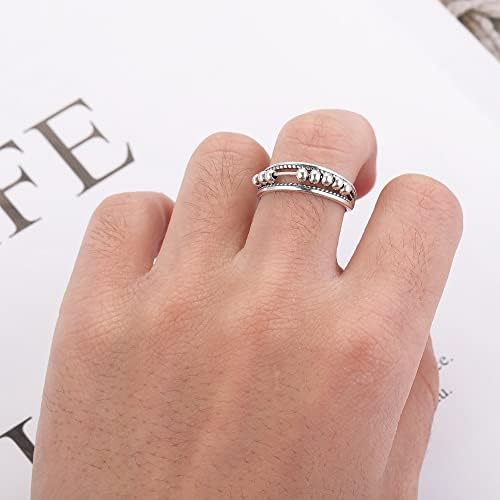 RANKEEF 925 Sterling Silver Adjustable Anxiety Ring for Women Men Peace Fidget Spinner Rings Retro Wedding Promise Thumb Rings for Anxiety Stress Relief Items