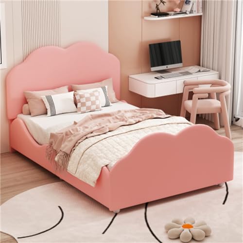 Cama Tapizada Con Cabecero Y Pie En Forma De Nube, 90 X 200 Cm, Cama Individual Para Niños Con Reposabrazos, Color Rosa Cama Tapizada Con Cabecero Y Pie En Forma De Nube, 90 X 200 Cm, Cama Individual Para Niños Con Reposabrazos, Color Rosa