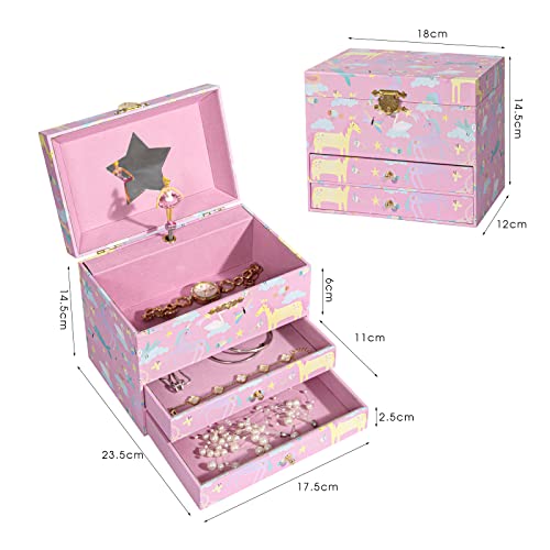 Lekymo Jewelry Box For Girls Kids Jewelry Box Musical Ballerina Box For Girls, Unicorn & Mermaid Design Jewelry Box With 2 Pullout Drawers Jewelry Organizers For Bedroom Christmas Birthday Gifts #TOP2