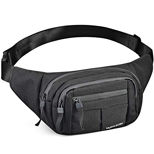 Fanny Pack for Men Women Waterproof Hip Bum Bag Waist Pack Bag Suitable for Outdoors Workout Traveling Casual Running Hiking Cycling Dog Walking Fishing (Black-1)