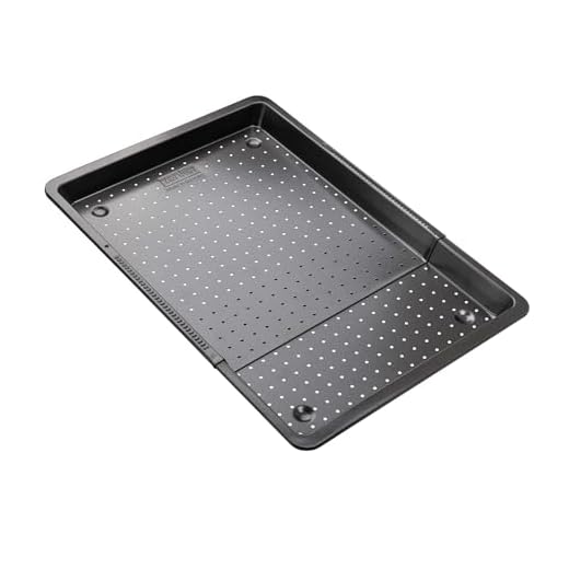 Zenker Piastra Forata Estensibile da 37 a 52 cm, con sistema di bloccaggio automatico, bordo XXL da 3 cm In acciaio Carbon Steel rivestito in antiaderente Teflon Classic Linea Black Metallic