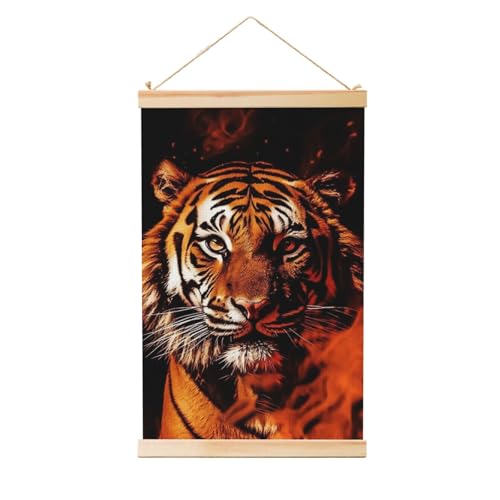 Tigre dans le feu poster suspendu en bois pour habiller un mur vide avec une peinture amusante