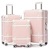 urecity-Vintage-Luggage-Sets-3-Piece-Retro-Trolley-Luggage-Bag-Travel-Luggage-with-Tsa-Lock-Spinner-Wheels-and-Beauty-Case-202428-Pink urecity Vintage Luggage Sets, 3 Piece Retro Trolley Luggage Bag, Travel Luggage with Tsa Lock, Spinner Wheels and Beauty Case 20"+24"+28" Pink