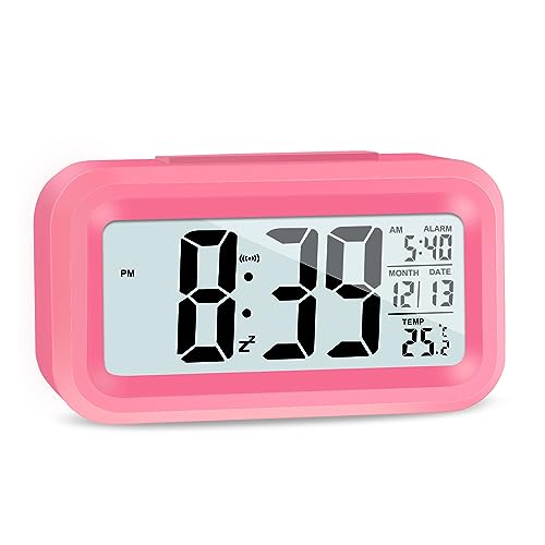 JOPHEK LCD Digitaler Wecker, Reisewecker mit Temperatur Schlummerfunktion, Lichtsteuerung Intelligenter Wecker für Schlafzimmer Home Office