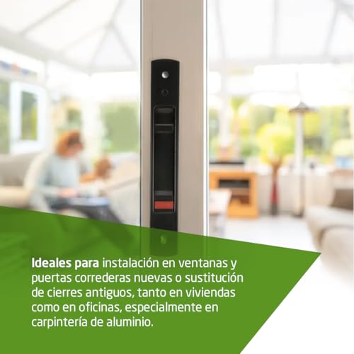 Miniatura 6 de Amig - Cierre De Embutir Para Ventanas Y Puertas Correderas De Aluminio - Cerradura De Gancho Para Empotrar - Medidas: 192 X 28 Mm - Color Negro - Canto Cuadrado - Instalación Con Tornillos