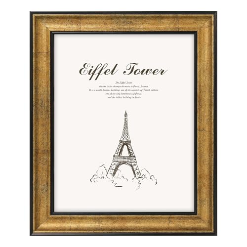 Golden State Art, 8x10 Antique Gold with Black Trim Color Frame - Easel Stand, Sawtooth Hanger - Landscape, Portrait Display - Great for Postcards, Photographs