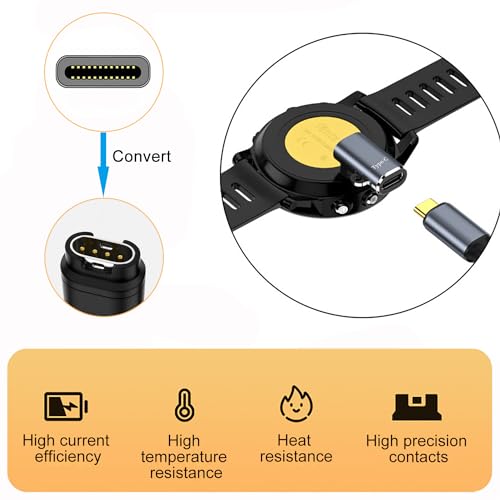 AQSQWQ 2 Stück USB C auf Gar-min Adapter, 90 Grad Typ C Buchse Gar-min Ladeadapter Datentransfer für Gar-min Watch Fenix 7 6S 6 Sq, 5V/1A Tragbar Ladeadapter für die Meisten Gar-min