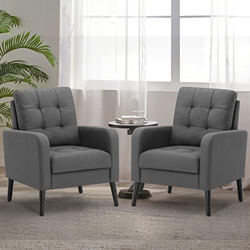 Famitop Upholstered Fabric Accent Chair With Well-Filled Backrest, Tufted Single Chair, Modern Reading Chair For Living Room, Studio, Office, Dressing Room, Dark Grey #TOP4