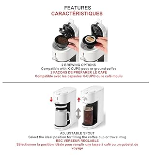 Starfrit Machine à café 2 en 1 - Pour préparer des dosettes K-Cup ou du café moulu - Bec réglable pour tasses - Panier filtrant amovible - Blanc mat