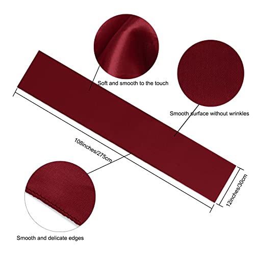 Aneco 12 Pack Satin Table Runner 12 X 108 Inch Burgundy Long Wedding Satin Silk Table Runner For Wedding Banquet Graduations Birthday Party Decoration #TOP1