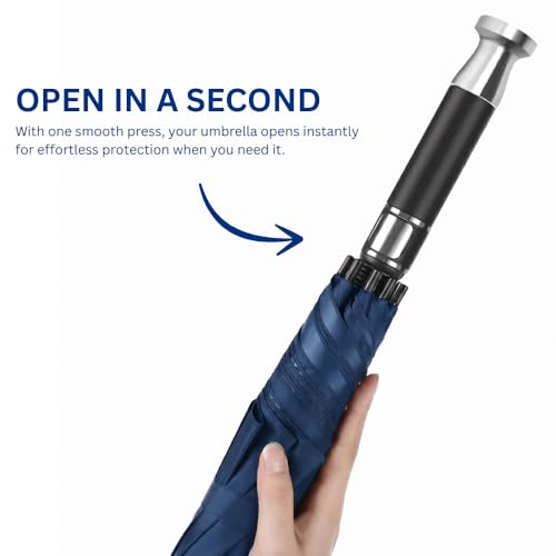 Image of GINOYA BROTEHRS Automatic Open & Close Umbrella with UV Protection - Large Windproof Stick & Compact Folding Travel Umbrella, Waterproof Heavy Duty Frame for Men & Women