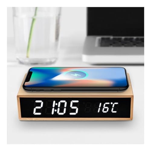 mikamax Bamboo Wireless Charger Clock – Schnelles und einfaches Laden mit USB-C Kabel (inklusive), 15W Wireless Charger