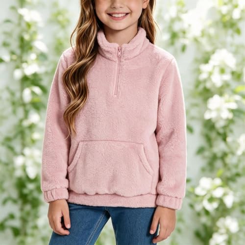 Girls Fleece Sweatshirts Mockneck Half Zip Up Fuzzy Sweat Shirt Winter Tops - image 4