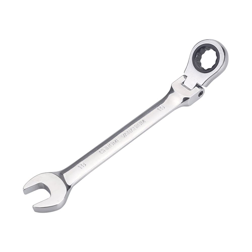 Chrome 通用 Flzosper 15Mm Metric Flex-Head Gear Wrench,Box End Head 72-Tooth Ratcheting Combination Wrench Spanner