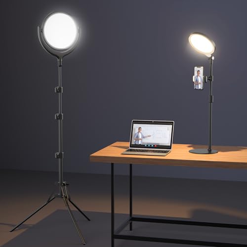 Luce a doppio anello per insegnamento online e videoconferenze - Supporto da tavolo e treppiede regolabile, luce per registrazione video, illuminazione adatta agli occhi con luminosità dimmerabile e 3