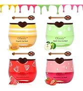 4 PCS Bee Lip Balm Honey Pot,Strawberry&amp;Honey&amp;Watermelon&amp;Apple Lime Lip Sleeping Mask,Hydrating P...